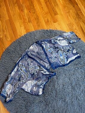 Ania A. Vintage Blue Sheer Silk Paisley Velvet Short Kimono Size 1X 2X NWOT